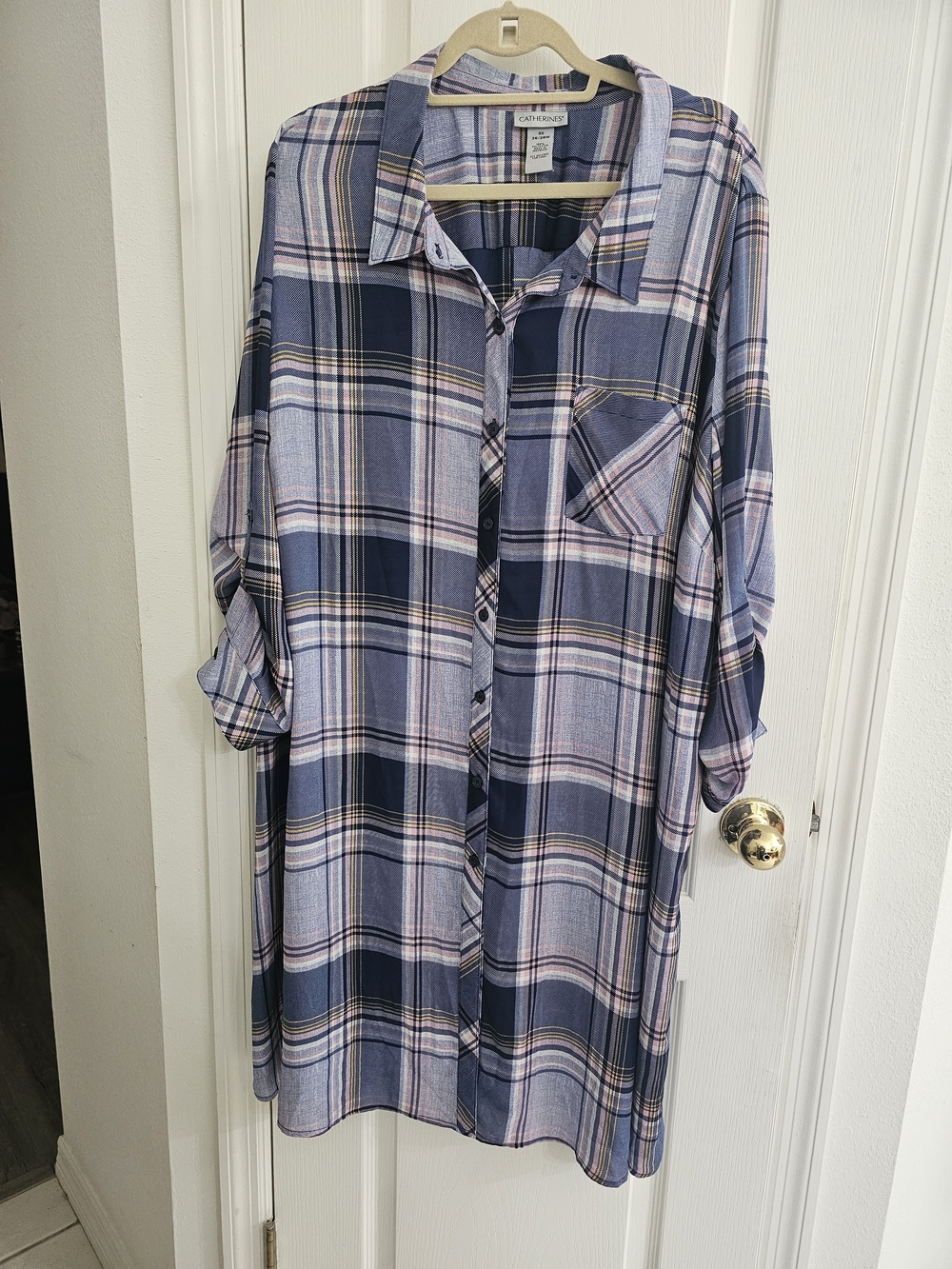 Catherines Blue and Light Pink Plaid Button-Down Dress